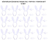 Nessiworld Beyaz Tavşan Kostüm Seti – Taç, Papyon, Kuyruk (12’li Paket)